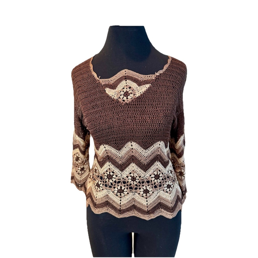 Bette Sung - Woman's Loose Knit Crochet Top Sz‎ S Retro 70s Boho Hippie Festival